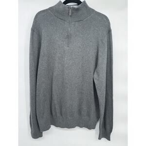 NWT J.Crew Gray 1/4 Zip Mock Neck Knit Sweater Faux Leather Accents Men's Size L